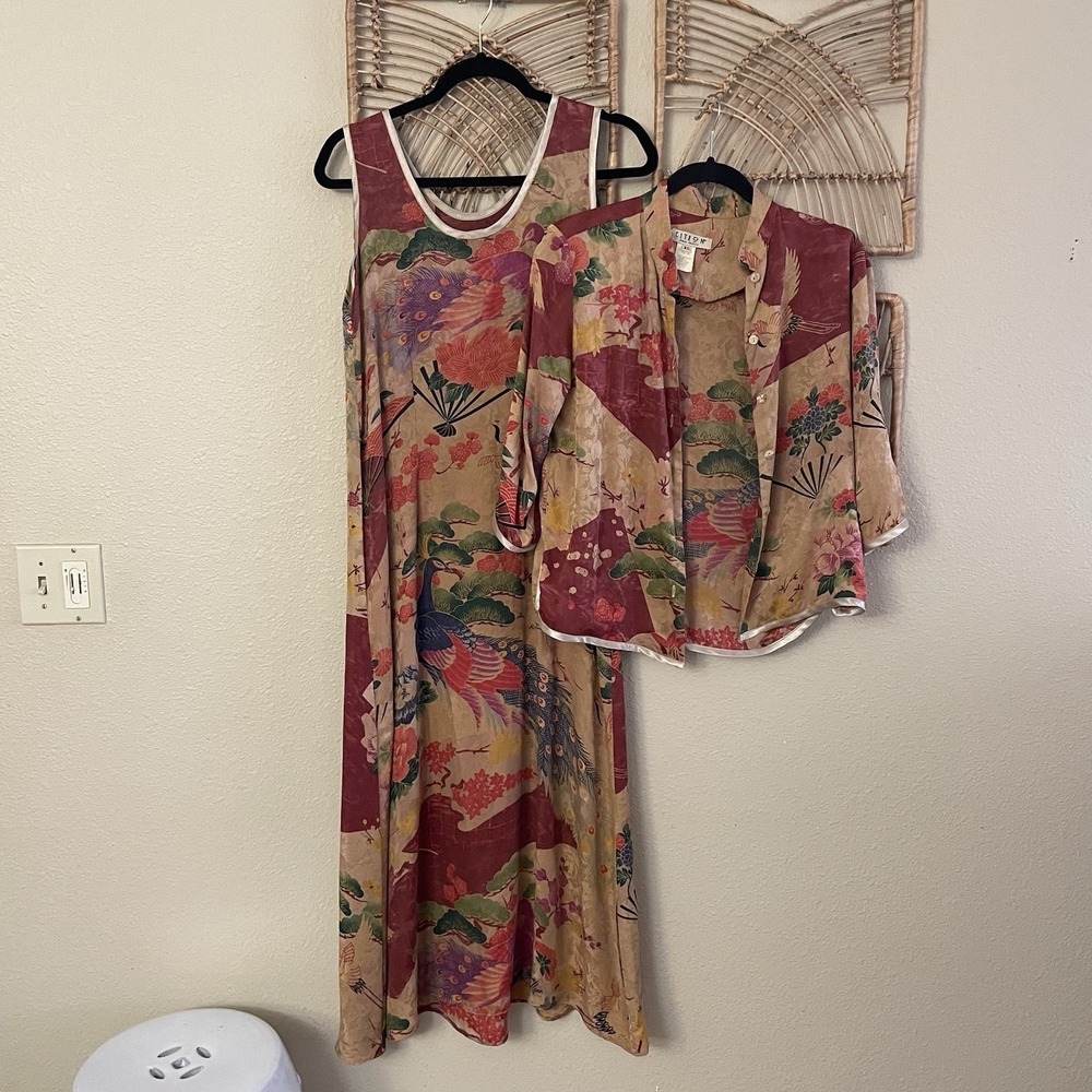 Vintage Citron Santa Monica Silk 2-Piece Maxi‎ Dress & Blouse Peacock Sz XS B17